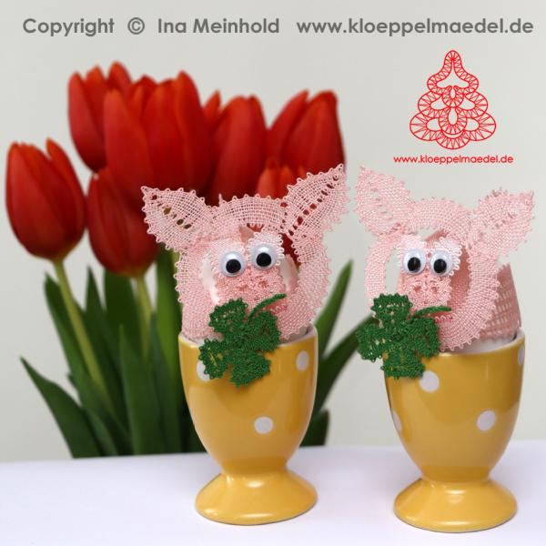 499 Klöppelbrief Hütchen „Schweinchen" für Eier